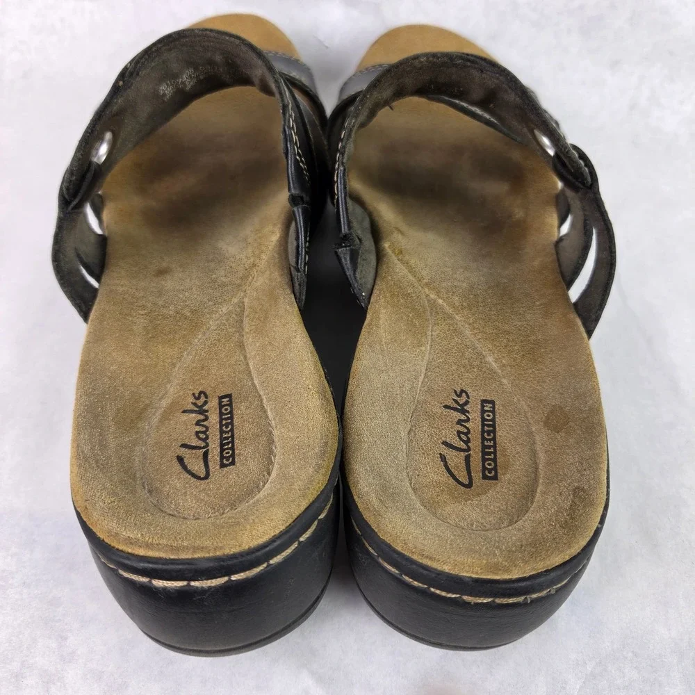 Clarks Collection Lexi Willow Black Slide Slip On Summer Sandals Wedge Casual
